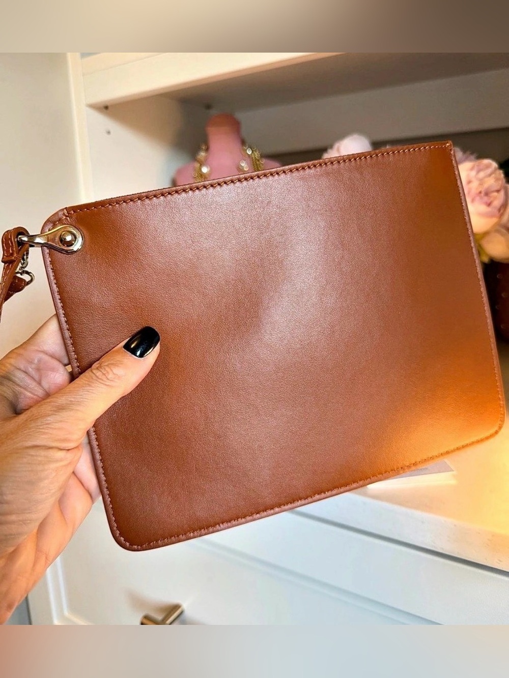 Christian Louboutin New Bettina Small Pouch Wristlet Brown Leather silver HW - Picture 4 of 13